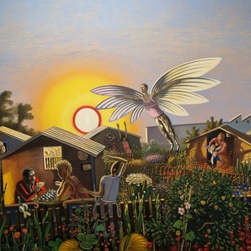 Gemälde „Der Nachbar, der will fliegen“ von Wolfgang Mattheuer in Ausstellung Freiheit Eine unvollendete Geschichte im DHMD 