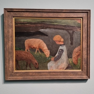 Paula Modersohn-Becker, Sitzendes Mädchen mit Schafen am Weiher (1903)